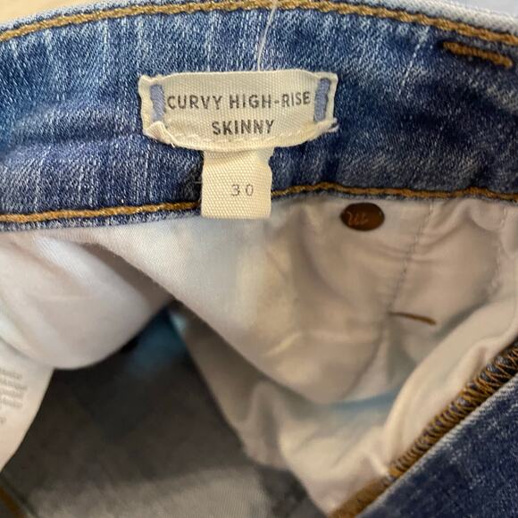 Madewell Curvy High Rise Skinny Jeans Women’s 30 Distressed Raw Hem Cropped Blue - Picture 4 of 11
